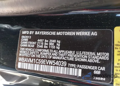 2014 BMW X1 Sdrive28I from USA, damaged, VIN WBAVM1C59EVW54039